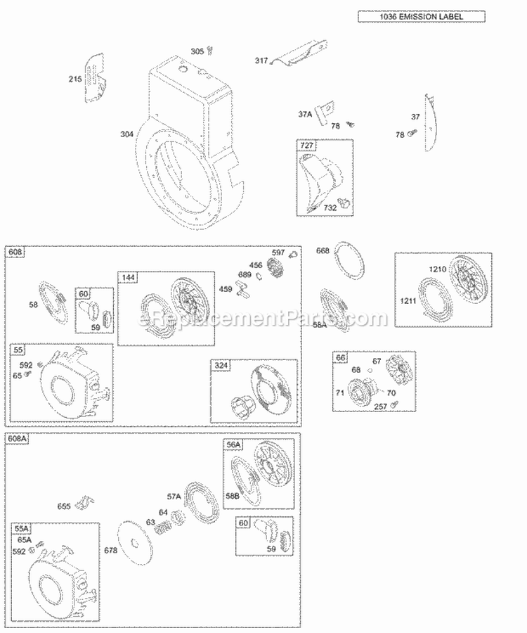 Blower Housing Starter Rewind Diagram and Parts List for 192402-0127-01  Briggs and Stratton Engine